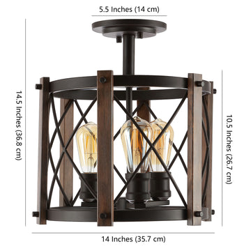 Ferme 14" Iron Rustic Farmhouse LED Flush Mount - JONATHAN Y